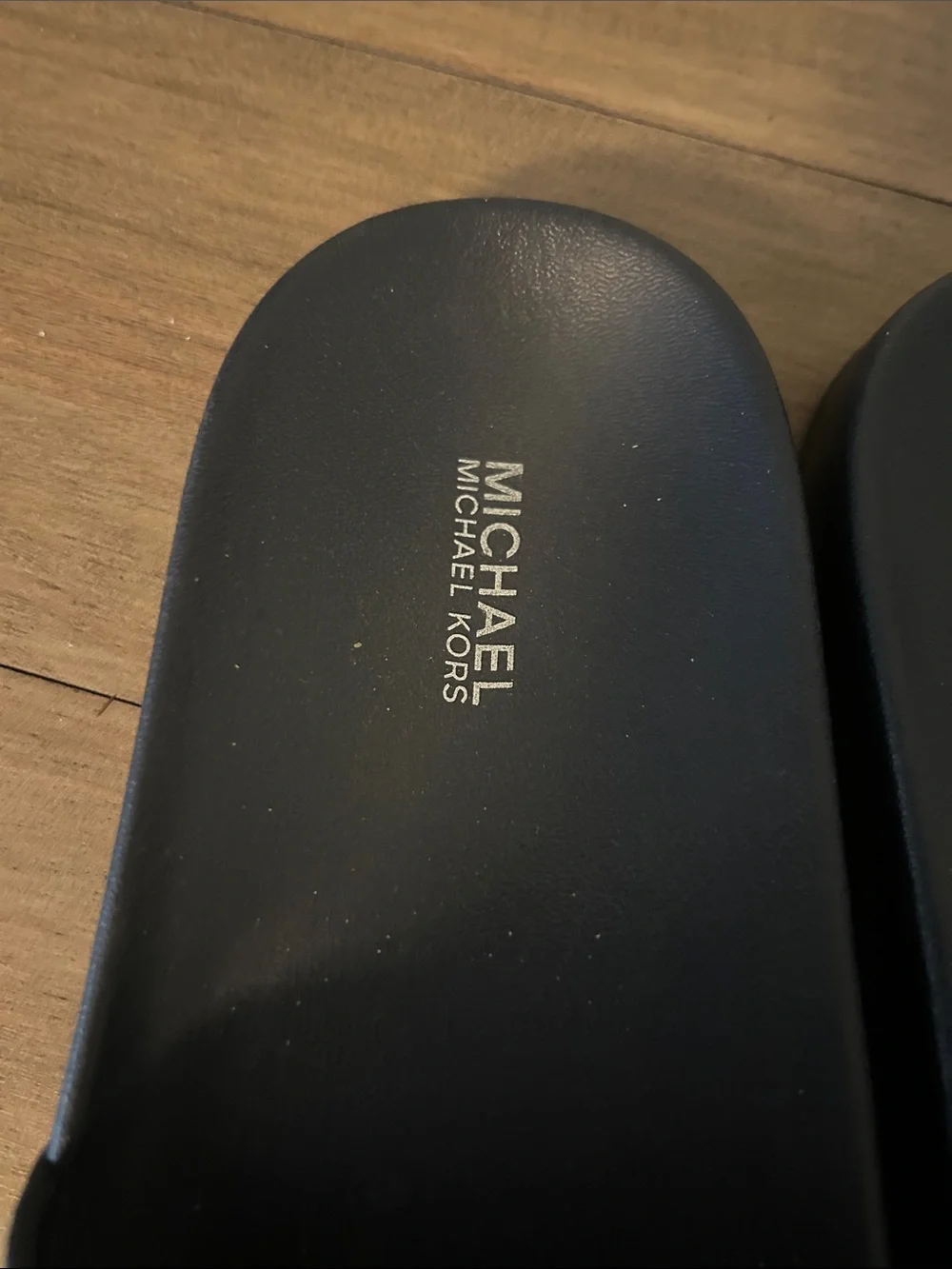 Michael Kors Black and Silver Logo Slide Sandals